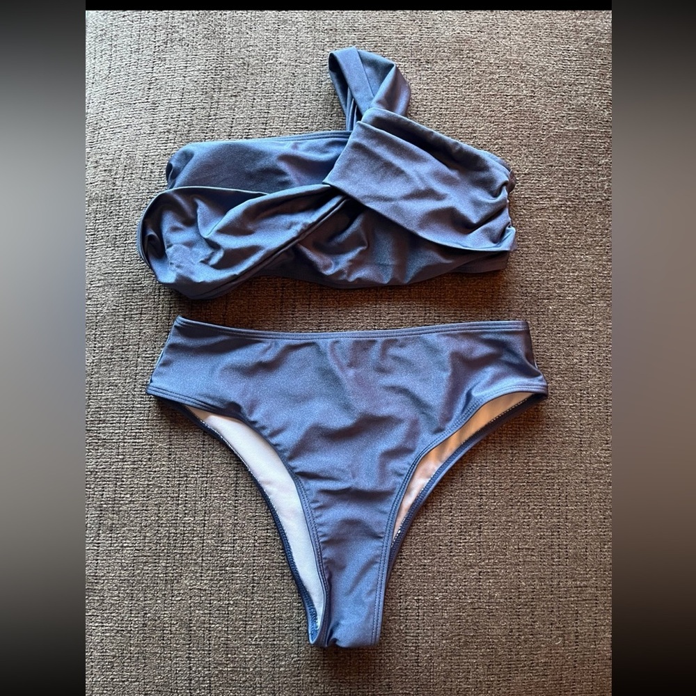 One-Shoulder Blue Bikini Set